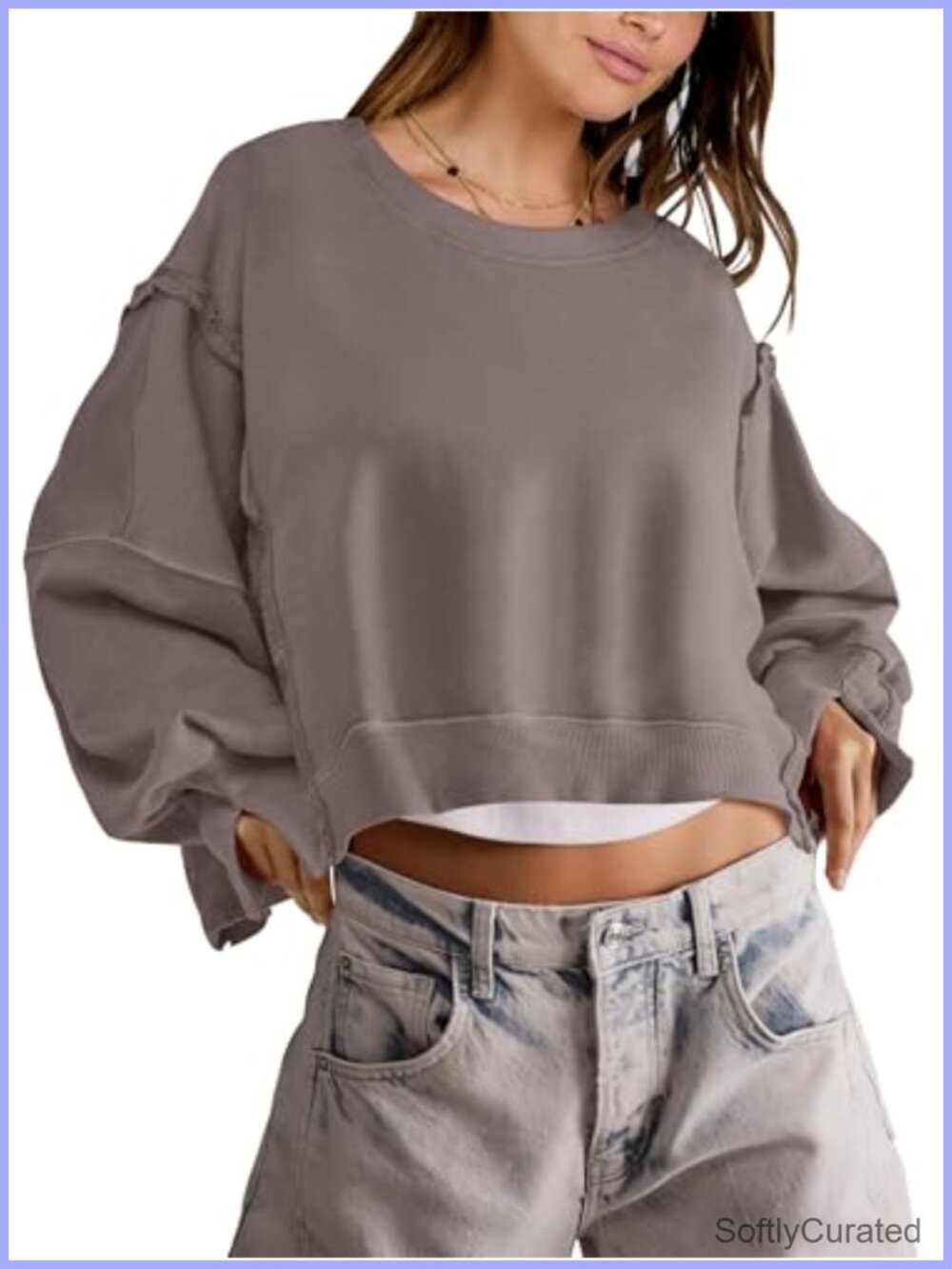 ANRABESS Women's Cropped Oversized Crewneck Sweatshirt Pullover